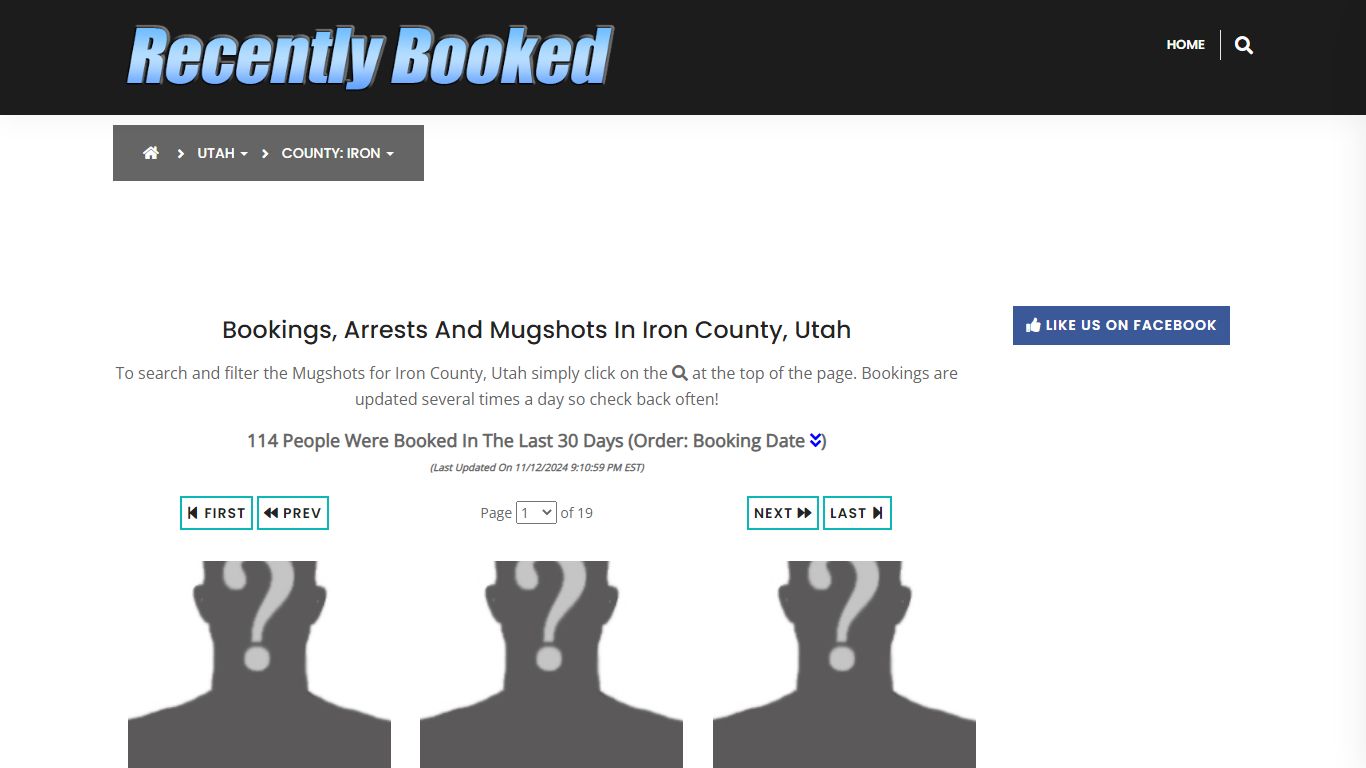 Bookings, Arrests and Mugshots in Iron County, Utah - Recently Booked