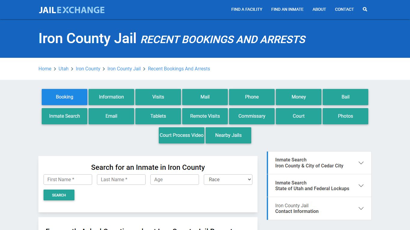 Iron County Jail Recent Bookings And Arrests - Jail Exchange