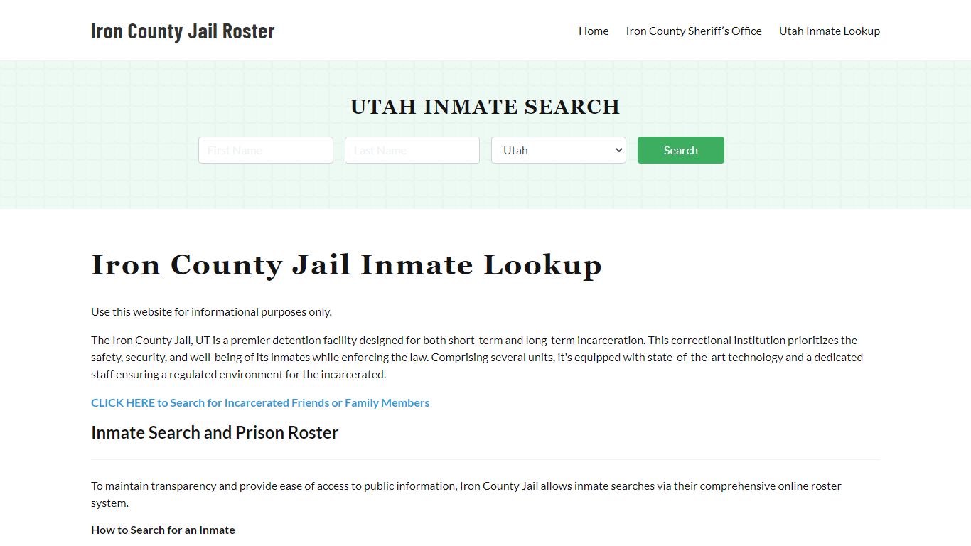 Iron County Jail Roster Lookup, UT, Inmate Search