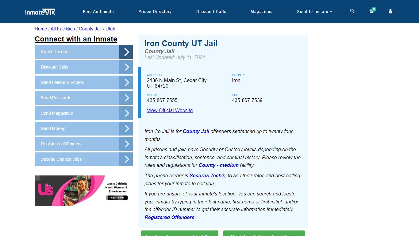 Iron County UT Jail - Inmate Locator